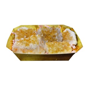 Citrine Druze Cluster Gold Display Box Wt:550g (5 Pcs Tray)